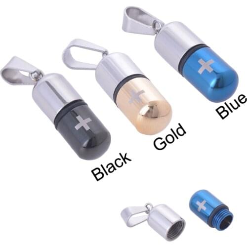 316L Stainless Steel Jewelry Pill Urn Cross Pnedant Capsule Necklace 3 Colors Available