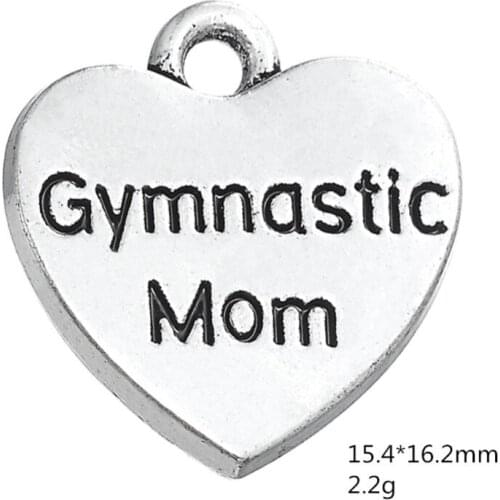 2021 NEW Heart gymnastic mom sporty charm engraved pendant charms for necklace