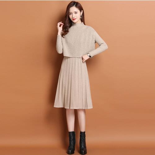 2021 New Woman Sweater Suit Skirt Female Loose Knitted Two-Piece Set 2021 Office Ladies Solid Color Pullovers Sweaters Q157