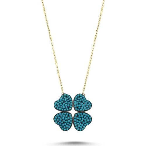 KUTAYDAN Nano Turquoise Gemstone Clover Necklace 925 Sterling Silver