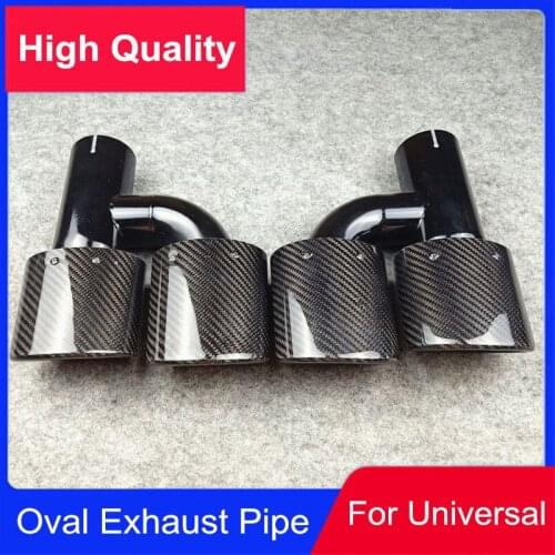 Pair H Style For Universal Oval Shape Glossy Carbon Exhaust Tail Tips Auto Muffler Glossy Black Exhaust Pipes