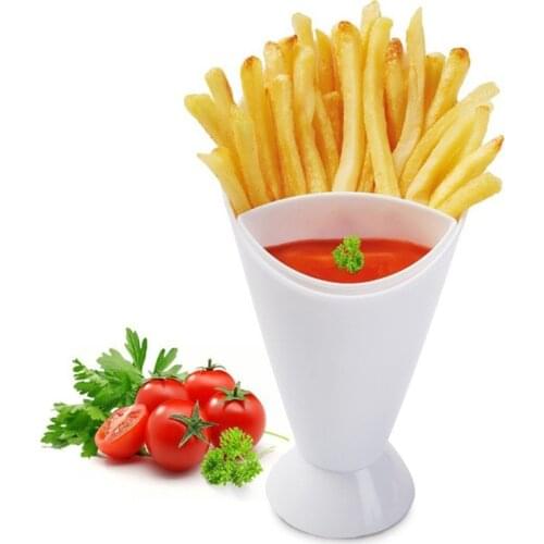Plastic White French Fries Cup With Dipping Cup Snack Cone Stand Remove Dip Holder For Chips Finger Food Home Resturant Tools