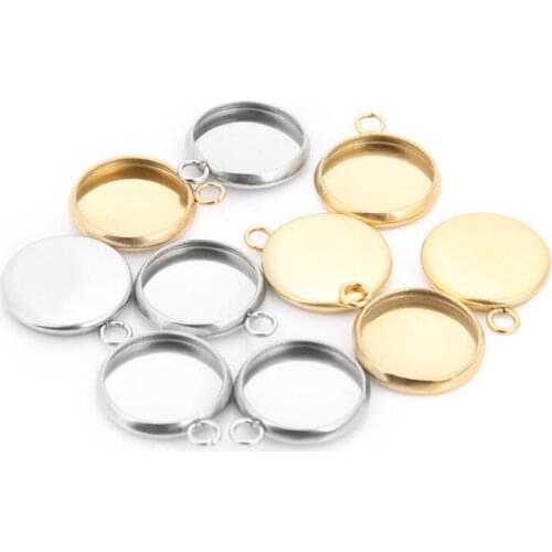 20pcs 6/8/10/12/14/16/18/20mm Stainless Steel Pendant Trays for Necklace Jewelry Making Round Bezel Cabochon Settings