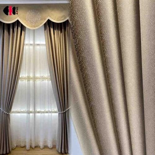 Luxury Golden Blackout Curtains for Living Room Faux Linen Velvet Villa Thermal Insulated French Window Drapes JS327D