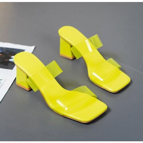 2021Summer Transparent High Heels Women Square Toe Sandals Summer Shoes Woman Clear High Pumps Wedding Jelly Buty Heels Slippers