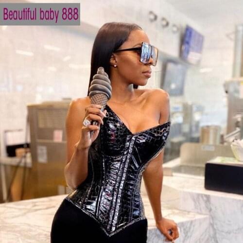 Meqeiss Sexy Backless Popular Faux Leather Bandage Corset Women Chic Irregular Sleeveless Clubwear Skinny Street Basic Tanks Top