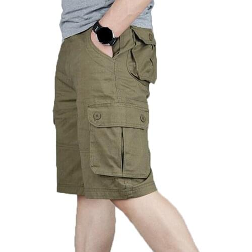 Mens Cargo Shorts 2020 Summer Loose Casual Cotton Multi Pockets Baggy Army Military Shorts Homme Overalls Bermuda Trousers 46