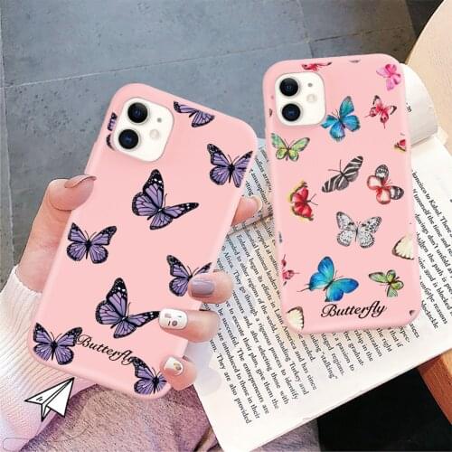 Cute Hand Painted Butterfly Phone Case For iPhone 11 12 Pro Max XS Max XR X Mini Shockproof 7 8 Plus 5 5S 6 6S SE Cartoons Cover
