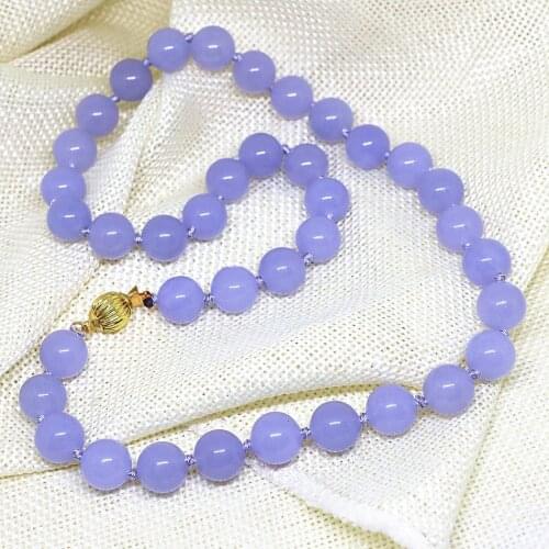 Light purple violet jades stone chalcedony women chain necklace round beads 8,10,12mm new fashion hot sale jewelry 18inch B1514