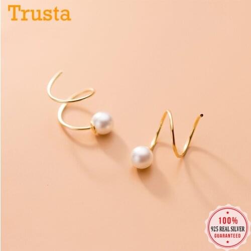 Trustdavis 100% 925 Sterling Silver Womens 5mm Pearl Ear Bones Ear Buckle Ring Tightly Packed Mini Double Ring Earrings DA997