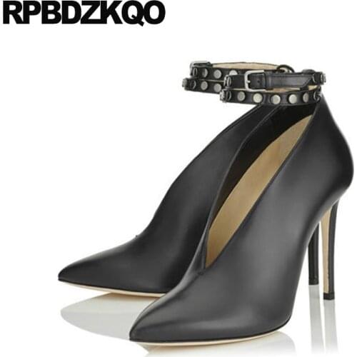 2018 Strap Fashion Pointed Toe Rivet Black Discount Stud Pumps High Heels Green Shoes For Women Ankle Boots Designer Scarpin