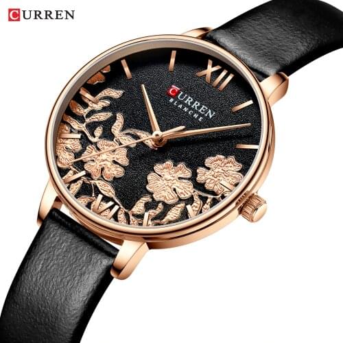 CURREN Leather Women Watches 2019 Beautiful Unique Design Dial Quartz Wristwatch Clock Female Fashion Dress Watch Montre femme