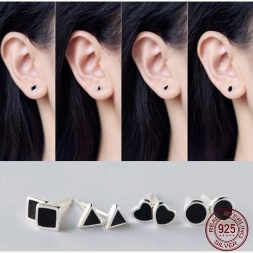 La Monada Black Geometry Heart Sterling Silver Stud Earrings Women Fine In 925 Silver Jewelry Woman Earrings Stud Silver 925