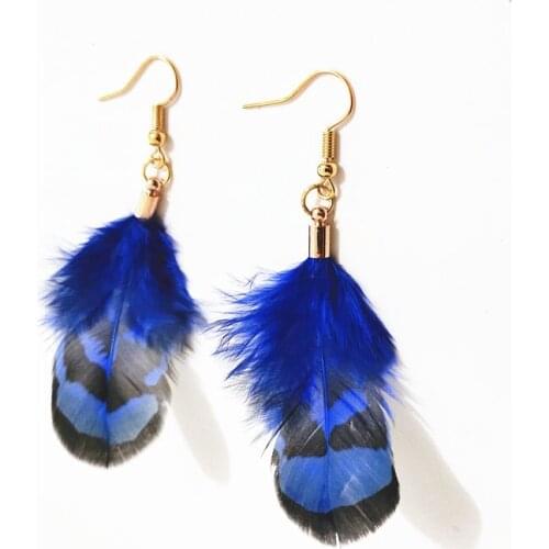 12Pair Natural Guinea Fowl Pheasant Feather Drop Earrings Long Tassel Brinco Ear Stud серьги Fashion Performa Jewelry For Women