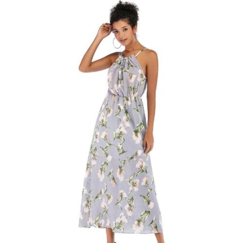 Women Chiffon shirt Dress Summer Sleeveless Halter Floral Printed A Line Vintage Strapless Summer shirt Dress Beach