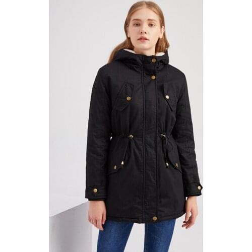 Winter Solid Color Jacket Women 2021 Fashion Outwear Hooded Parkas Drawstring Pockets Plus Velvet Thick Warm Female Padded Coats