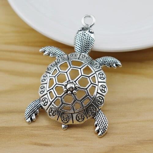 10 Pieces Large Turtle Tortoise Tibetan Silver Charms Pendants for Necklace Jewelry Making Findings Accessories 56x37mm