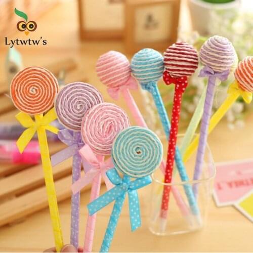 12 Pieces Lytwtws Ballpoint Pen For School Supply Creative Freebie Novel Office Gift Chancery Lollipop Candy Stationery Flat