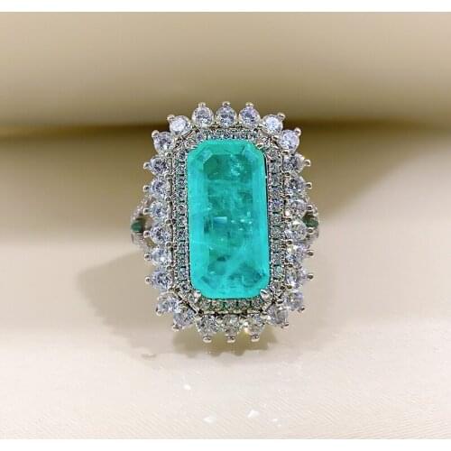 2021 Exquisite 8*16MM Rectangular Emerald Cut Paraiba Tourmaline Gemstone Adjustable Rings For Women Birthday Fine Jewelry Gifts