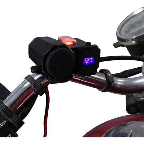 3 In 1 Double USB Adapter Waterproof 12V USB Charger LED Motorcycle Handlebar Cigarette Lighter Socket New With Switch Button
