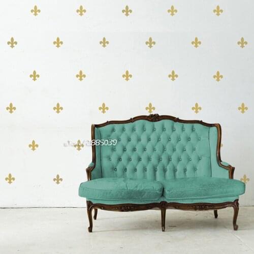 35pcs/set Fleur De Lis Wall Stickers Metallic Gold Vinyl Wall Decals Decor Bedroom Livingroom Removable Wallpaper Mural SA527
