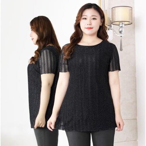 Extra Plus Size Women Tops and Blouses Short Sleeve Thin Casual Shirts Female Black Blusas Mujer De Moda TA20132T