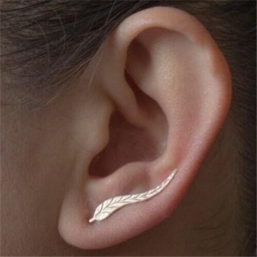 Ahmed Jewelry Fashion Girl Silver Alloy Ear Sweep Wrap Lady Ear Climber Leafs Ear Stud Earrings QLM Brincos Bijoux Popular