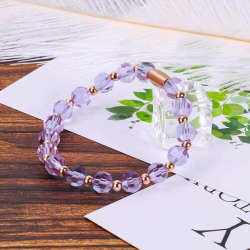 BOFEE Charm Women Jewelry Purple Crystal Chakra Bracelet Bangle Yoga Mala Personalized Elastic Wristband Handmade Chain Gift