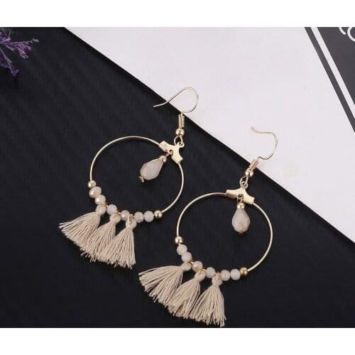 Boho Handmade Tassels Drop Statement Earrings Large Circle Crystal Beads Earings Fashion Jewelry 2018