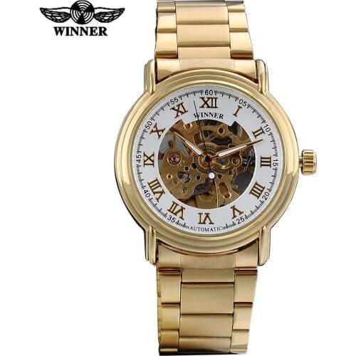 WINNER fashion business men mechanical watches casual brand men automatic skeleton dial wristwatches steel band reloj hombre