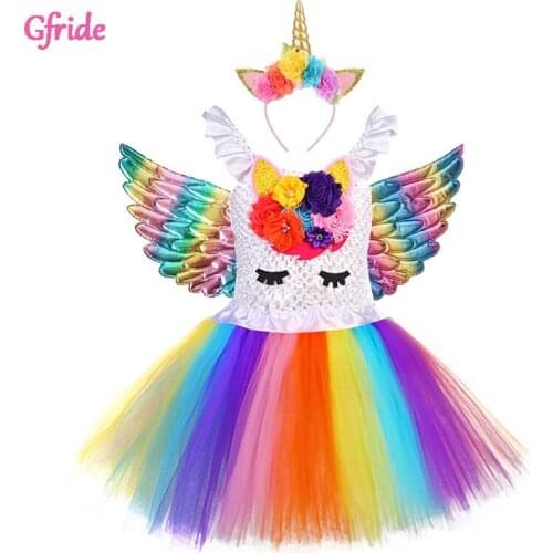 Unicorn Costumes For Kids Christmas Tutu Tulle Dress With Headband Wings New Years Cosplay Festival Party Cartoon Clothing