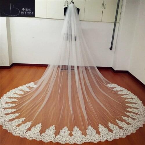 3Meter Cathedral Wedding Veils Long Lace Edge Bridal Veil with Comb Wedding Accessories Blusher Veil Bride Veil