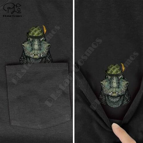 PLstar Cosmos T Shirt summer pocket Hat crocodile printed t-shirt men women shirts tops funny cotton black tees Drop shipping