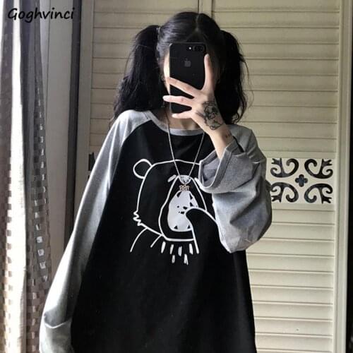 Long Sleeve T-shirts Women Spring Long-tops Harajuku Printed O-neck Ins Loose BF Casual Korean Students Autumn Womens Fashion