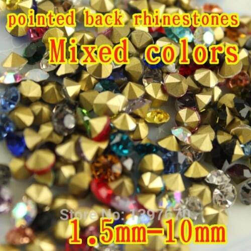 Sparking Luxury Mixed Colors Mix Sizes 36-144pcs ss2 to ss45 Pointed Back Crystal Rhinestones glass strass chaton stones Diy
