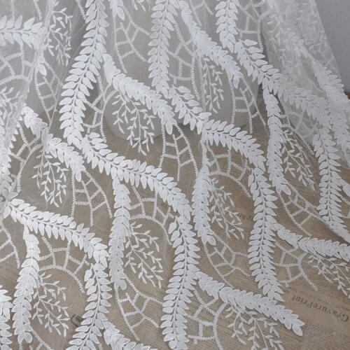 Quality gauze fabric Leaf embroidery tissu High grade clothing skirt curtain background cloth fabrics