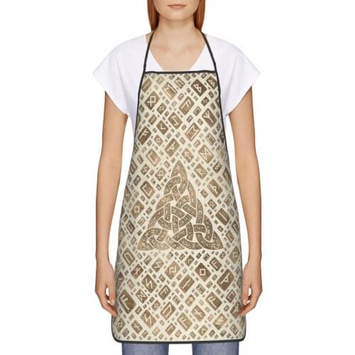 Triquetra And Futhark Runic Alphabet Kitchen oil resistant Viking Valhalla kitchen apron baking accessories for Women 72*52cm