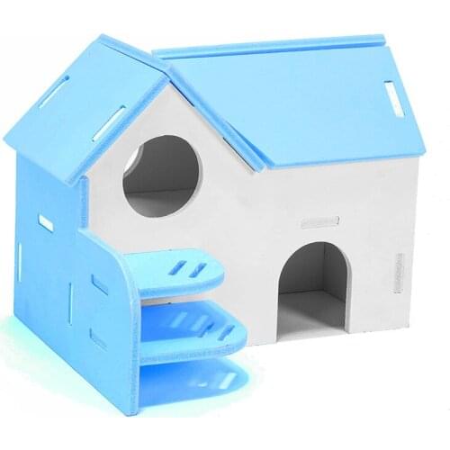 Small Pet Wooden House Cute Hamster Squirrel Hedgehog Luxury Double-decker Villa Mini Animal Cabin Bungalow Sleeping Nest