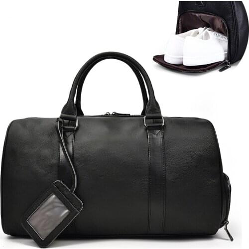 Fashion Genuine Leather Duffel Bag Big Cow Leather Men Women Business Travel Bag Black Large Shoulder Bags Weekend Luggage Bags