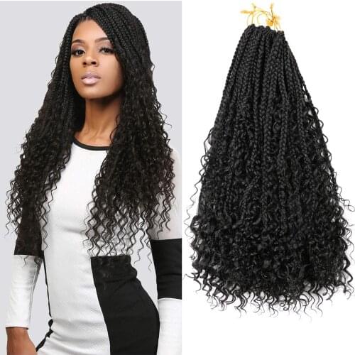 MTMEI HAIR Goddess Box Braids Hair Curly End Black Brown Bug Ombre Braiding Hair Extensions 22 inch 70g/Pack Crochet Braids Hair