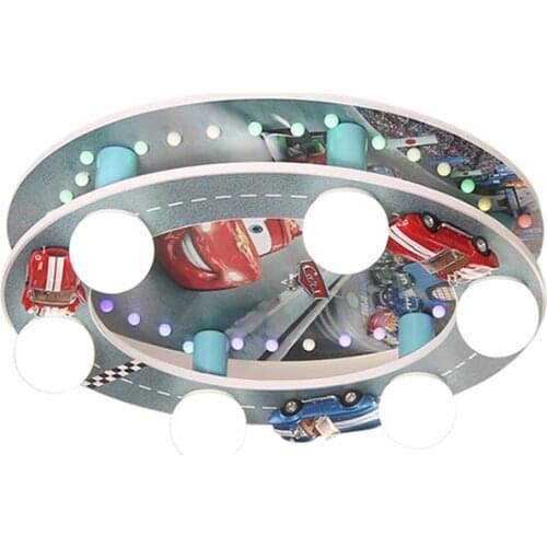 Cartoon racing car track round ceiling lights childrens room bedroom ceiling lamp boy study decorated colored wood led lighting