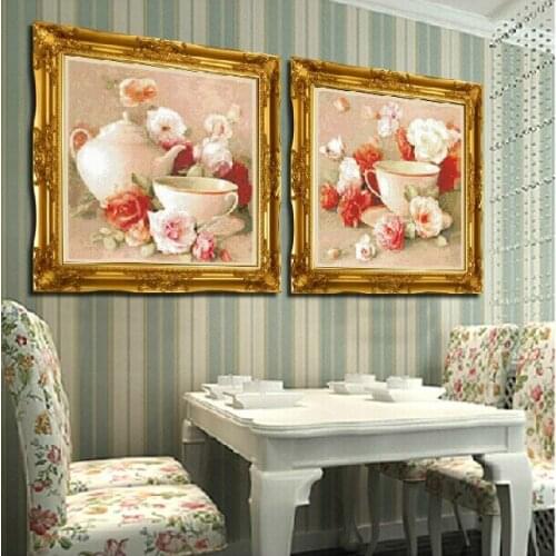 Embroidery Package Best Quality Total 2 Pieces Cross Stitch Kits Unopen New Luxurious Flower Sweet Afternoon Tea Free shipping
