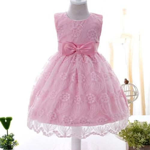 2017 New Infant Baby Birthday Princess Dress Sweet Lace Bow Party Wedding Dresses Baby Christening