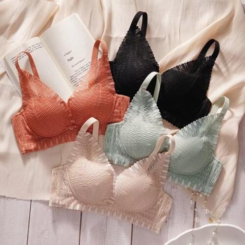 New Medium-Thick Three-Dimensional Gather Lingerie Natural Silk Lining Womens Underwear Unique Sexy Lace Graphic Design Bra Set