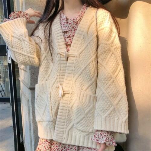 Autumn Retro Elegant Sweater Coat Women Korean Knitted Sweet Kawaii Sweater Cardigan Female Winter Outing Vintage Casual Coat