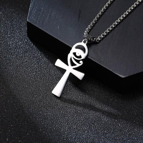 Gothic Hollow Cross Pendant Necklace 316L Stainless Steel Cool Street Style Necklace For Men Crystal Cross Jesus Jewelry