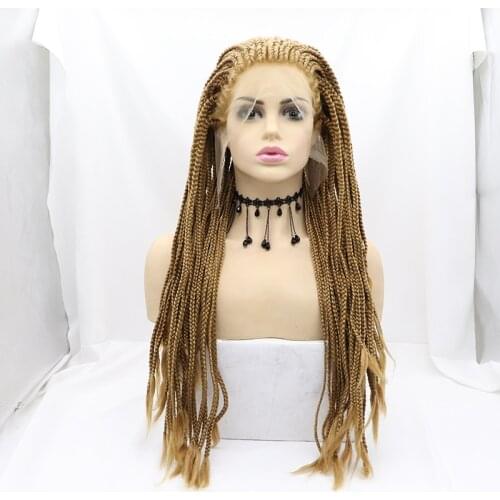 Long Straight Braided Wigs Synthetic Lace Front 613 Blonde Wig Box Braid Frontal Braiding Hair Braids For Women Cosplay Glueless