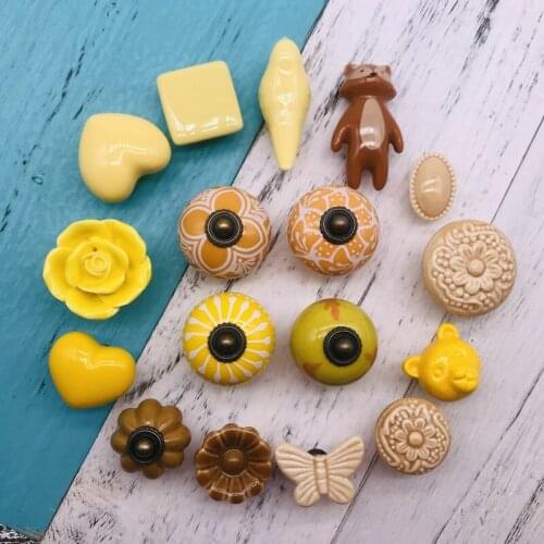 1pcs Yellow Ceramic Art Handle European Modern Minimalist Drawer Cabinet Wardrobe Door Furniture Handle Round Single Hole