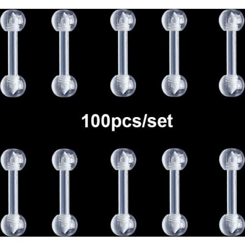 100pcs Wholesale Barbell Ear Studs Earrings Ear Plugs Invisible Retainer Cartilage Earrings Clear Plastic Body Piercing Jewelry