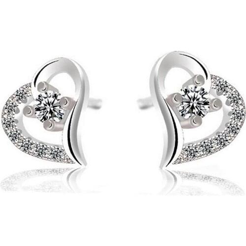 Heart Stud Earrings For Women Zircon Earring Earings Silver color plated Jewelry Earing Brincos Brinco Oorbellen Pendientes F259